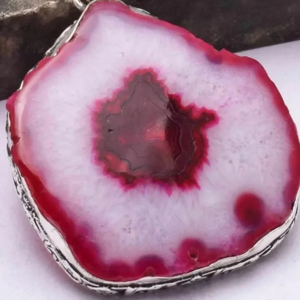 Large solar agate Tibetan silver pendant - Picture 2 of 2